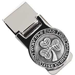 Biddy Murphy Celtic Money Clip Shamrock & Weave Stainless Steel & Pewter Made in Ireland