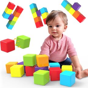 Magnetic Building Blocks Large, 1.65 inch Magnetic Stacking Cubes for Toddlers, Sensory & Montessori Toys for Boys & Girls 1 2 3 Years Old (12 PCS)