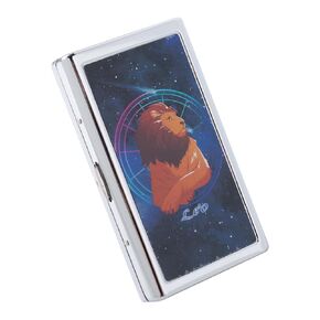 Metal Case, Silver Plated Metal,14 Capacity，Black Leather on Front and Back(Black,100mm King Size)