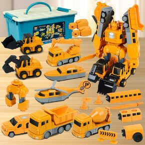 Magnetic Transform Engineering Car Assembled Toys with Storage Box, 8 in 1 Transforming Robot Toy Construction Vehicle Toy, Toddler Magnetic Blocks Engineering Car for Kids Ages 3-5 4-8 (35 Pcs)
