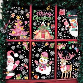 237PCS Pink Christmas Window Clings | Navidad Window Decorations | Holiday Window Stickers for Kids | Decal Decor for Glass Windows