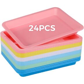 Plastic Art Trays for Classroom 24 PCS - Activity Craft Sand Trays, 9.6 x 7.3 Inches Flat Storage Trays, Serving Organizer Trays, Stackable Bins for Painting Beads Office School DIY Projects