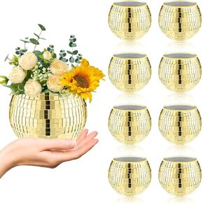 8 PCS Silver Disco Ball Vase,Glass Disco Ball Planter Candle Holder Vase Bulk Mirror Disco Ball Flower Vase for Wedding Centerpieces,Birthday,Office,Bedroom