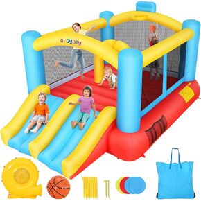 Bounce House,Inflatable Bounce House for Kids with Blower Included,Indoor/Outdoor Playhouse Kids Bouncy House for Backyard,Jumping Castle with 2 Slides,Jumping Area (Bounce House with Slide)
