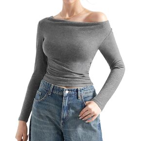 SUUKSESS Women Long Sleeve Off Shoulder Tops Trendy Cowl Neck Going Out Shirt for Fall