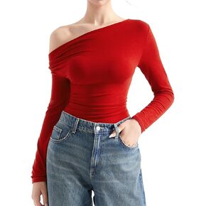 SUUKSESS Women Fall Long Sleeve Off Shoulder Tops Cowl Neck Going Out Shirt