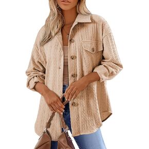 Dokotoo Womens Cable Knit Lightweight Shacket Button Down Shirts Long Sleeve Casual Oversized Blouses Tops