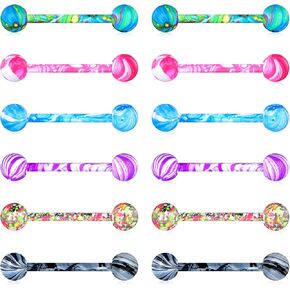 14G 6 Pairs Surgical Steel Tongue Ring Nipple Shield Barbell Ring Bar Straight Barbells Body Piercing Jewelry for Women Men