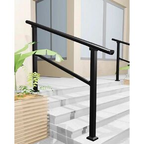 Heavy Duty Handrails for Outdoor 2-3 Steps Stair Rails 40-3/4"×34-5/16" 330LB Capacity Black Carbon Steel Porch Railing Fit for Concrete Steps and Wood Steps