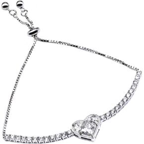 Tennis Bracelets for Women I 3.4CT Moissanite Charm Bracelet I 18K Gold Plated Sterling Silver Heart Bracelet, Adjustable 6.0-9.5 inch Length