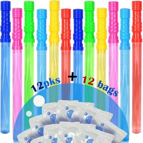GIFTEXPRESS 14.6" Big Bubble Wands & Solution - 12 Pack Bulk Bubble Makers with 12 Non Toxic Concentrate Refills - Kids Birthday Party Favor Toys for Pool and Beach Outdoor Summer Fun