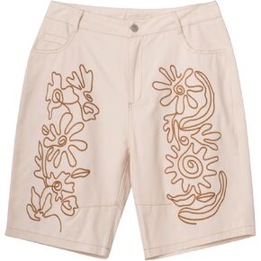 Kedera Mid Rise Barrel Jeans Short for Women Embroidered Denim Pants Baggy Jeans Shorts