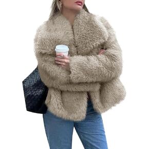 Tankaneo Womens Cropped Faux Fur Jackets Winter Long Sleeve Open Front Warm Shaggy Coats