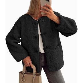 MEROKEETY Women's Sherpa Fleece Jacket Long Sleeve Faux Fuzzy Button Warm Winter Coat Outwear with Pockets