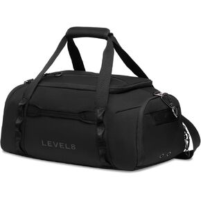 LEVEL8 Travel Duffle Bag Carry on Airline Approved, Water Resistant Sport Duffle, Weekender Bag for Men and Women, Black, 30L