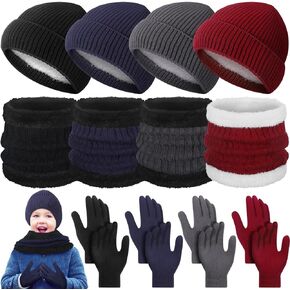 12 Pcs Kids Beanie Hat Gloves Scarf Set Winter Knitted Hat Ski Mittens Gloves Neck Warm Scarves for 5-8 Boys Girl Gift in Saudi Arabia