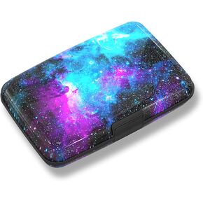 ToLuLu Credit Card Holder, Mini RFID Small Aluminum Card Wallet, Blocking Slim Metal Business Card Case, RFID Blocking Front Pocket Wallet Hard Case CC Holder for Men Women, Nebula Galaxy