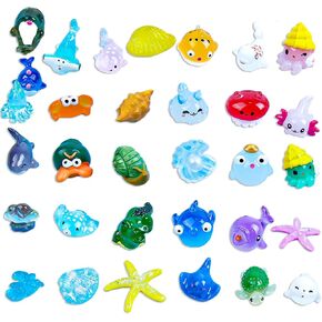 33Pcs Mini Resin Animals, Tiny Animals Figures To Hide, Miniature Ocean Desk Pets Figurines with Starfish, Turtle, Shell - Decorations for Aquarium Fish Tank Succulent Pots Fairy Gardens Offices
