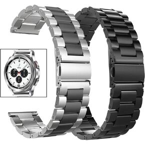 valkit Compatible Galaxy Watch 46mm/Galaxy Watch 3 45mm Bands, 2 Pack 22mm Stainless Steel Solid Metal Wrist Band Business Strap + Screen Protector for Gear S3 Frontier/Classic, Sliver/Black+Black
