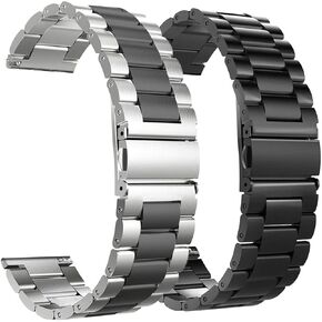 valkit Compatible Galaxy Watch 46mm/Galaxy Watch 3 45mm Bands, 2 Pack 22mm Stainless Steel Solid Metal Wrist Band Business Strap + Screen Protector for Gear S3 Frontier/Classic, Sliver/Black+Black