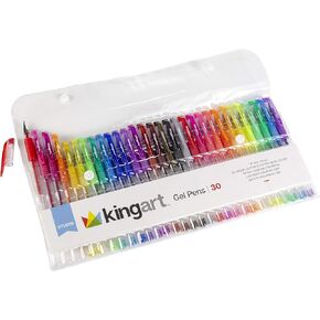 KINGART 400-30 GLITTER Rollerball GEL PENS, 30 Sparkling Colors with Soft-Grip Comfort, XL Ink Cartridge - For Coloring, Doodling, Scrapbooking, Journaling and General Use, All Ages, 30 Pens