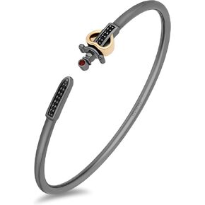 Jewelili Enchanted Disney Fine Jewelry Black Rhodium Over Sterling Silver and 10K Yellow Gold with 1/10 CTTW Black Diamond and Garnet Evil Queen Bangle