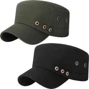 Cadet Army Hat 2 Pieces Flat Top Cap Unisex Military Hat for Women Men