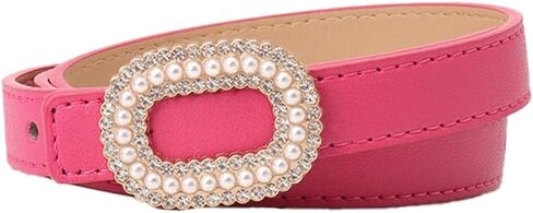 COTIM COYIN Women's Elegant Pearl Rhinestone Buckle Skinny Leather Adjustable Belt for Jeans Dresses Pants in Kuwait