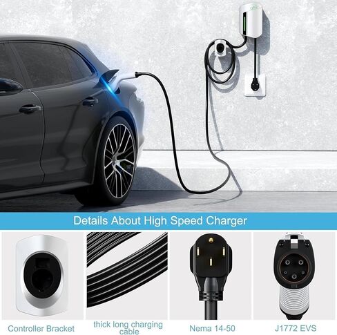 QPQ المستوى 2 شاحن EV 48Amp 240V 25FT كابل EV شواحن للمنزل المستوى 2، شاحن سيارة كهربائي داخلي / خارجي جدار محطات شحن السيارات الكهربائية مع NEMA 14-50 قابس لـ J1772 EVs in Saudi Arabia