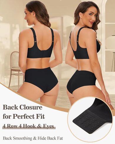 حمالة صدر لاسلكية رافعة للتغطية الكاملة، حمالة صدر شبكية مثيرة ورقبة على شكل حرف V وحزام عريض مبطن للنساء، أسود، مقاس XL in Kuwait