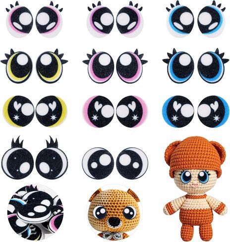 MUCUNNIA 11 زوجًا من العيون الدائرية مقاس 30 مم للأميجورومي مع الرموش، وعيون القلب للحرف اليدوية، وعيون اللباد لحيوانات الكروشيه، وعيون كاواي لدمية أميجورومي تيدي بير الكروشيه لعبة صناعة الحيوانات القطيفة in Kuwait