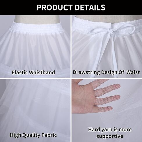 Women 6 Hoop Skirt Tulle Ball Gown Petticoat Crinoline for Bridal Wedding Under Dress, Half Slip Underskirt for Quinceanera Dress Plus Size in Kuwait