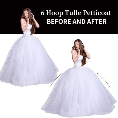 Women 6 Hoop Skirt Tulle Ball Gown Petticoat Crinoline for Bridal Wedding Under Dress, Half Slip Underskirt for Quinceanera Dress Plus Size in Kuwait