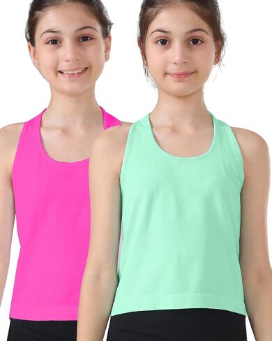 Attifall Grils Ribbed Tank Tops Racerback Seamless Crop Top for Teen Girl Athletic Workout Dance Tanks in Saudi Arabia