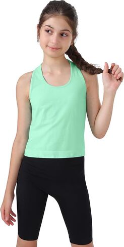 Attifall Grils Ribbed Tank Tops Racerback Seamless Crop Top for Teen Girl Athletic Workout Dance Tanks in Saudi Arabia