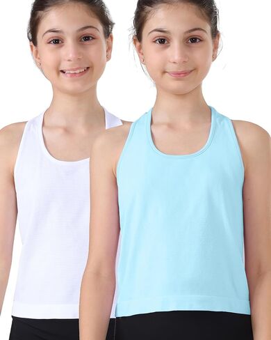Attifall Grils Ribbed Tank Tops Racerback Seamless Crop Top for Teen Girl Athletic Workout Dance Tanks in Saudi Arabia