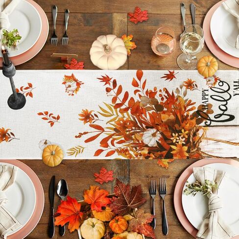 Fall Thanksgiving Table Runner, Maple Leaves Hello Fall Decorative Autumn Harvest Seasonal Holiday Table Runner Decoration for Farmhouse Kitchen Dinning Outdoor Home Party Decor 13x72in in Saudi Arabia