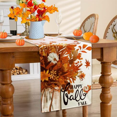Fall Thanksgiving Table Runner, Maple Leaves Hello Fall Decorative Autumn Harvest Seasonal Holiday Table Runner Decoration for Farmhouse Kitchen Dinning Outdoor Home Party Decor 13x72in in Saudi Arabia