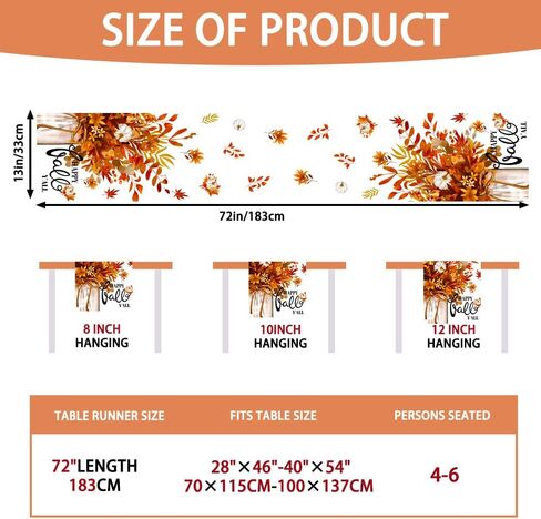 Fall Thanksgiving Table Runner, Maple Leaves Hello Fall Decorative Autumn Harvest Seasonal Holiday Table Runner Decoration for Farmhouse Kitchen Dinning Outdoor Home Party Decor 13x72in in Saudi Arabia