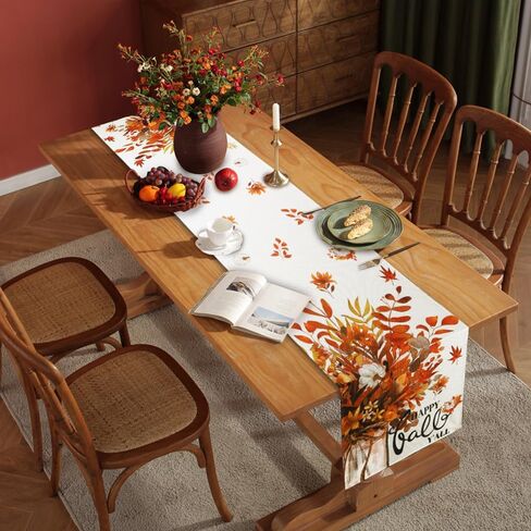 Fall Thanksgiving Table Runner, Maple Leaves Hello Fall Decorative Autumn Harvest Seasonal Holiday Table Runner Decoration for Farmhouse Kitchen Dinning Outdoor Home Party Decor 13x72in in Saudi Arabia
