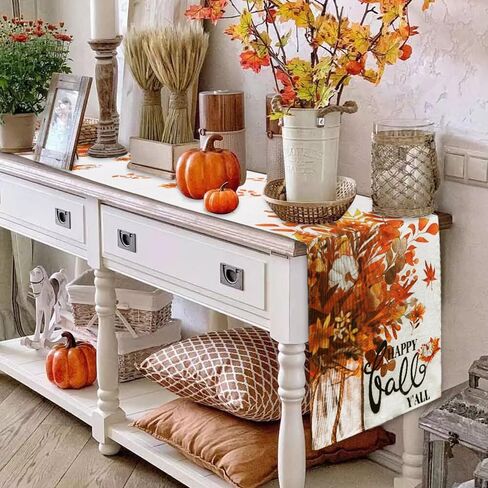 Fall Thanksgiving Table Runner, Maple Leaves Hello Fall Decorative Autumn Harvest Seasonal Holiday Table Runner Decoration for Farmhouse Kitchen Dinning Outdoor Home Party Decor 13x72in in Saudi Arabia