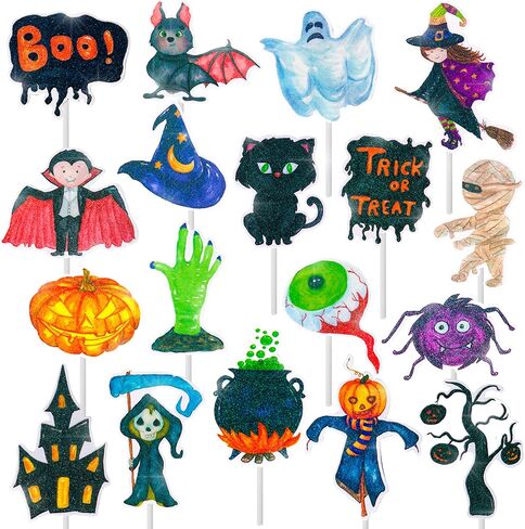 24Pcs Halloween Cupcake Toppers Halloween Party Decoration Boo Sign Ghost Pumpkin Bat Witch Zombie Hand Topper for Halloween Themed Party Supplies in Saudi Arabia