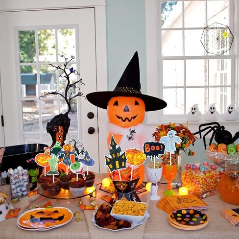 24Pcs Halloween Cupcake Toppers Halloween Party Decoration Boo Sign Ghost Pumpkin Bat Witch Zombie Hand Topper for Halloween Themed Party Supplies in Saudi Arabia