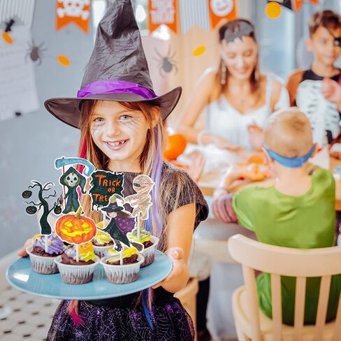 24Pcs Halloween Cupcake Toppers Halloween Party Decoration Boo Sign Ghost Pumpkin Bat Witch Zombie Hand Topper for Halloween Themed Party Supplies in Saudi Arabia