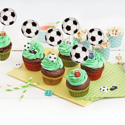 36Pcs Soccer Ball Cupcake Toppers Sports Theme Football Cupcake Food Toothpicks Baby Shower Cake Decorations for Sport Balls Theme Soccer Ball Kids Birthday Party Decorations in Saudi Arabia