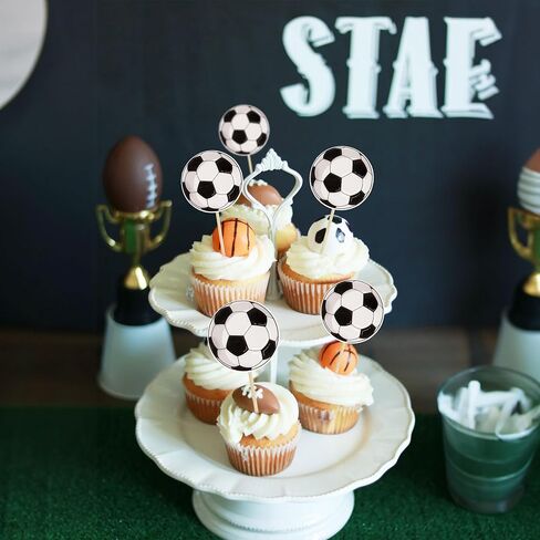 36Pcs Soccer Ball Cupcake Toppers Sports Theme Football Cupcake Food Toothpicks Baby Shower Cake Decorations for Sport Balls Theme Soccer Ball Kids Birthday Party Decorations in Saudi Arabia