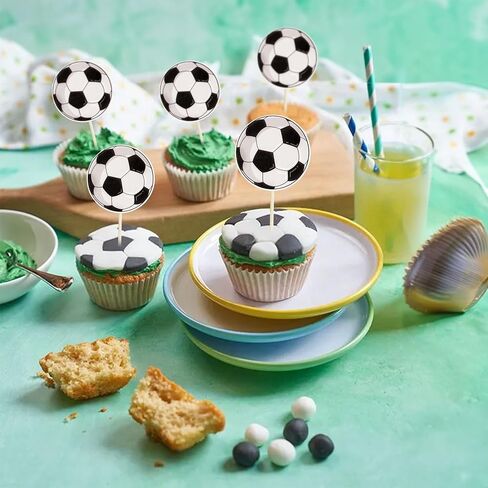 36Pcs Soccer Ball Cupcake Toppers Sports Theme Football Cupcake Food Toothpicks Baby Shower Cake Decorations for Sport Balls Theme Soccer Ball Kids Birthday Party Decorations in Saudi Arabia