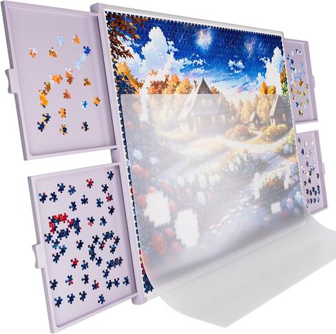 Nicpro 1500PCS Non-Wood Jigsaw Puzzle Board for Adults, Large Size 35 x 26 Inches Work Size Puzzle Table with Drawers and Cover Mat, Lightweight Puzzle Tray for Puzzle Storage in Saudi Arabia
