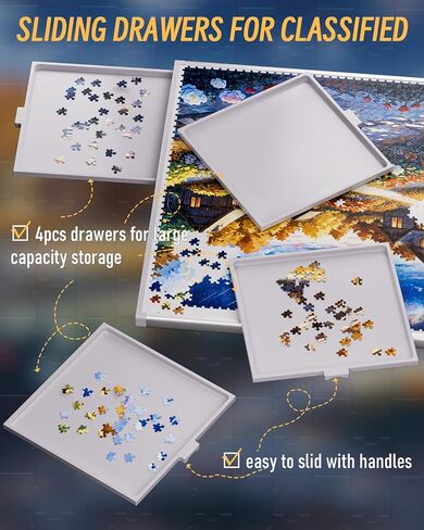 Nicpro 1500PCS Non-Wood Jigsaw Puzzle Board for Adults, Large Size 35 x 26 Inches Work Size Puzzle Table with Drawers and Cover Mat, Lightweight Puzzle Tray for Puzzle Storage in Saudi Arabia