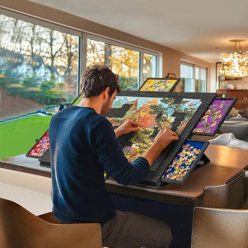 لوحة أحجية الصور المقطوعة القابلة للإمالة من LAVIEVERT مكونة من 1500 قطعة مع حامل وغطاء ألغاز 2 في 1، لوحات ألغاز خفيفة الوزن مع 6 أدراج، مساحة تخزين ألغاز طاولة ألغاز محمولة للبالغين - رمادي داكن in Kuwait